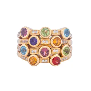 14K Yellow Gold Authentic Sonia B. Diamond and Gemstone Ring