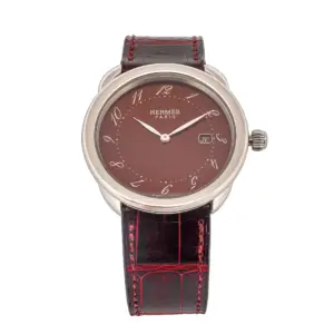 Hermès Arceau Stainless Steel 38mm – Burgundy Dial, Date, Leather Strap