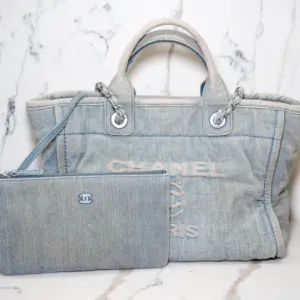Authentic Chanel Small Deauville Tote with Pouch – Luxury Canvas Shoulder Bag