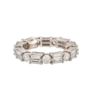 Platinum 3.02Ct Round & Baguette Diamond Eternity Ring