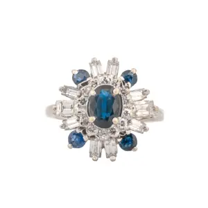14K White Gold Diamond & Natural Sapphire Ballerina Style Ring