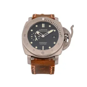 Panerai Luminor Submersible Automatic Black Dial Brown Leather Strap Dive Watch