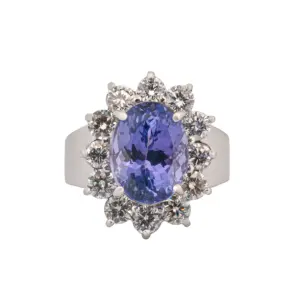 14K White Gold Natural Diamond & Tanzanite Ring