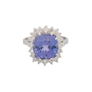 14KT White Gold Natural Zoisite Tanzanite & Diamond Ring
