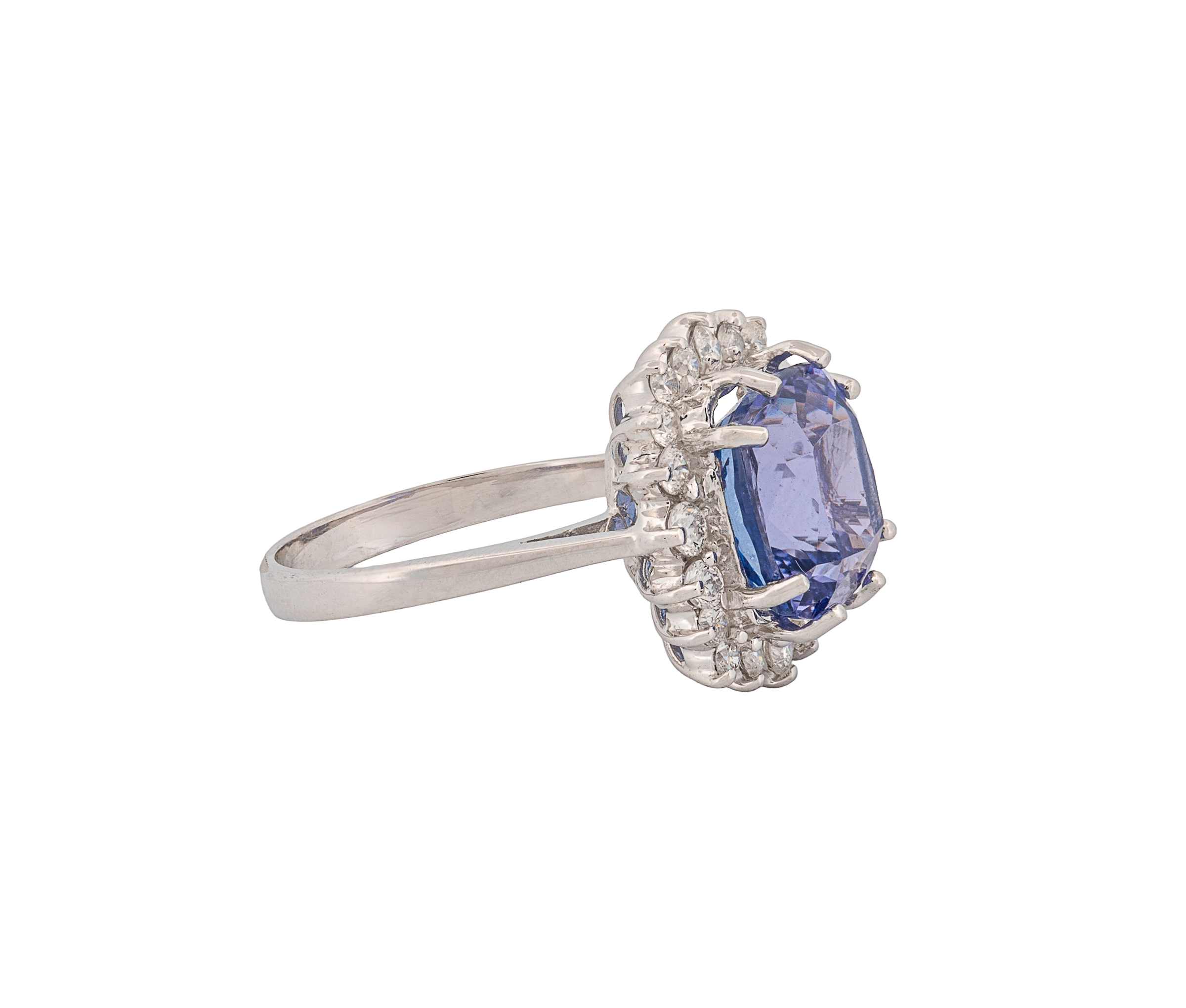 14KT White Gold Natural Zoisite Tanzanite & Diamond Ring - Image 3