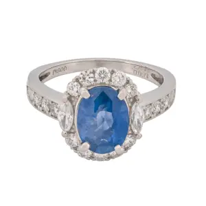 Platinum GIA Certified Natural Sapphire & Diamond Ring