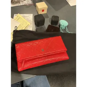 Chanel Red Quilted Leather Zip Clutch