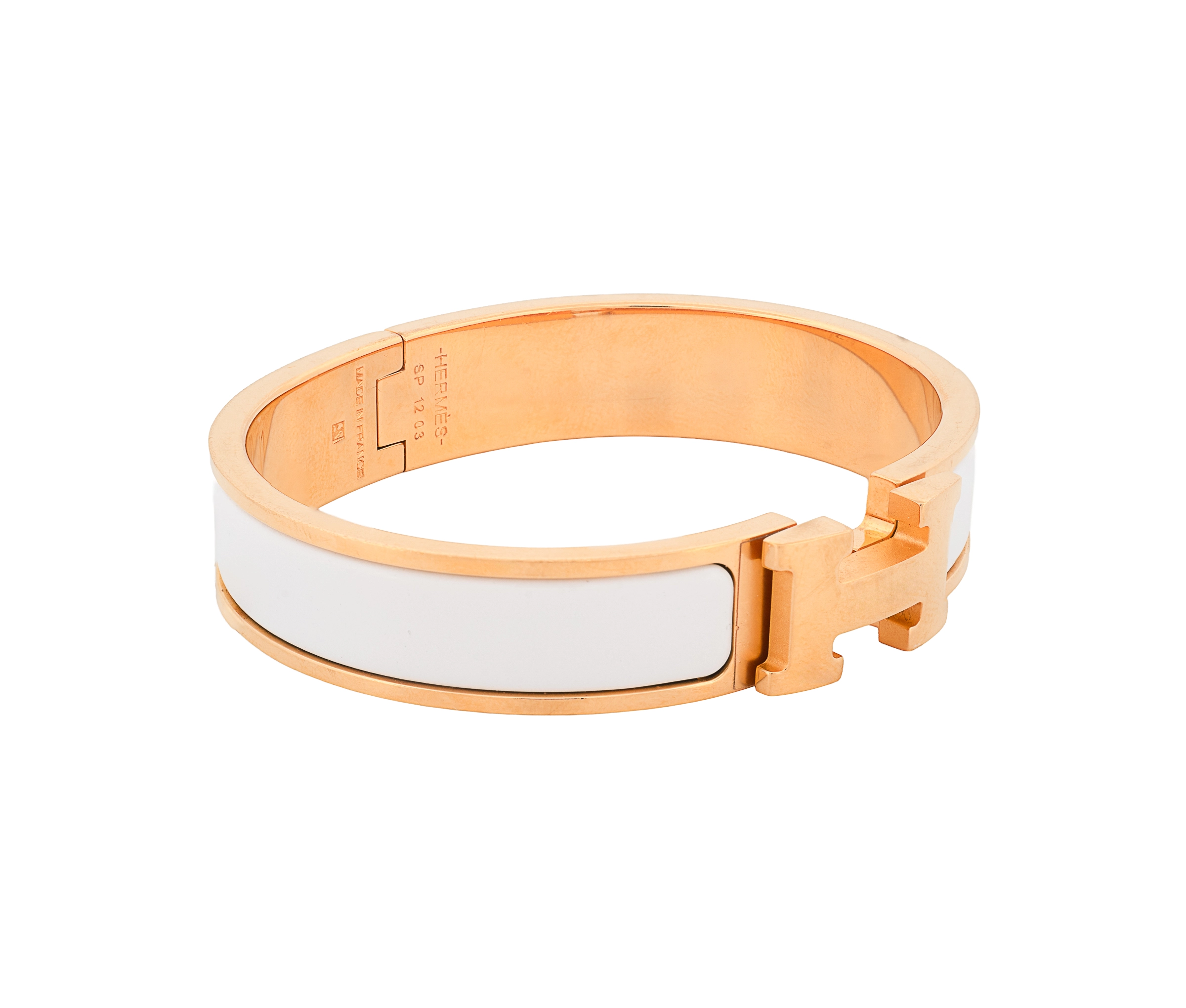 Hermès Gold & White Clic Clac H Bracelet - Image 2