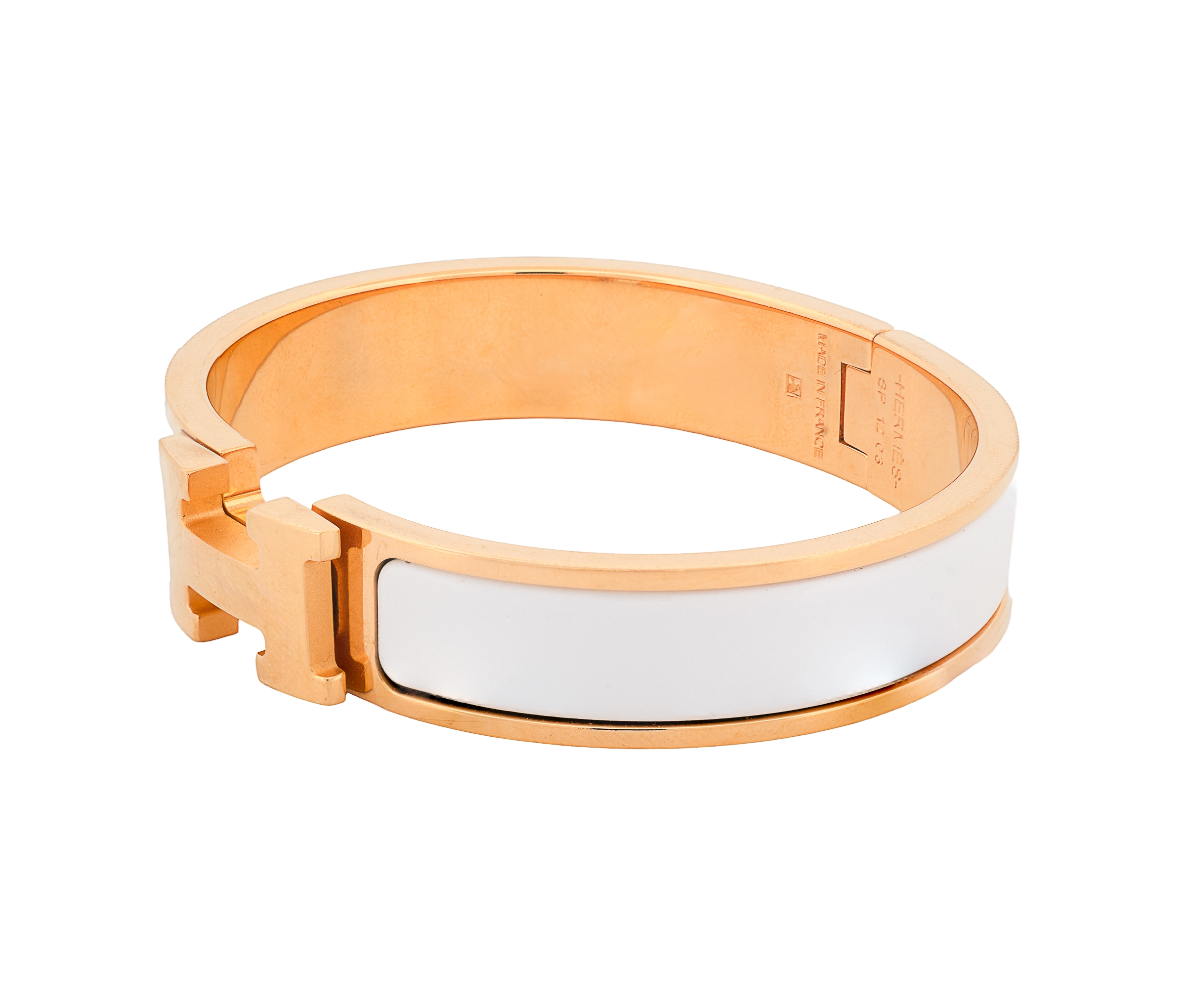 Hermès Gold & White Clic Clac H Bracelet - Image 3