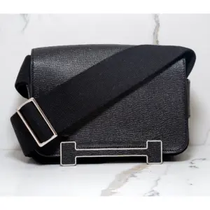 Hermès Geta Bag Black Chevre Mysore Leather Silver Hardware Mini Crossbody