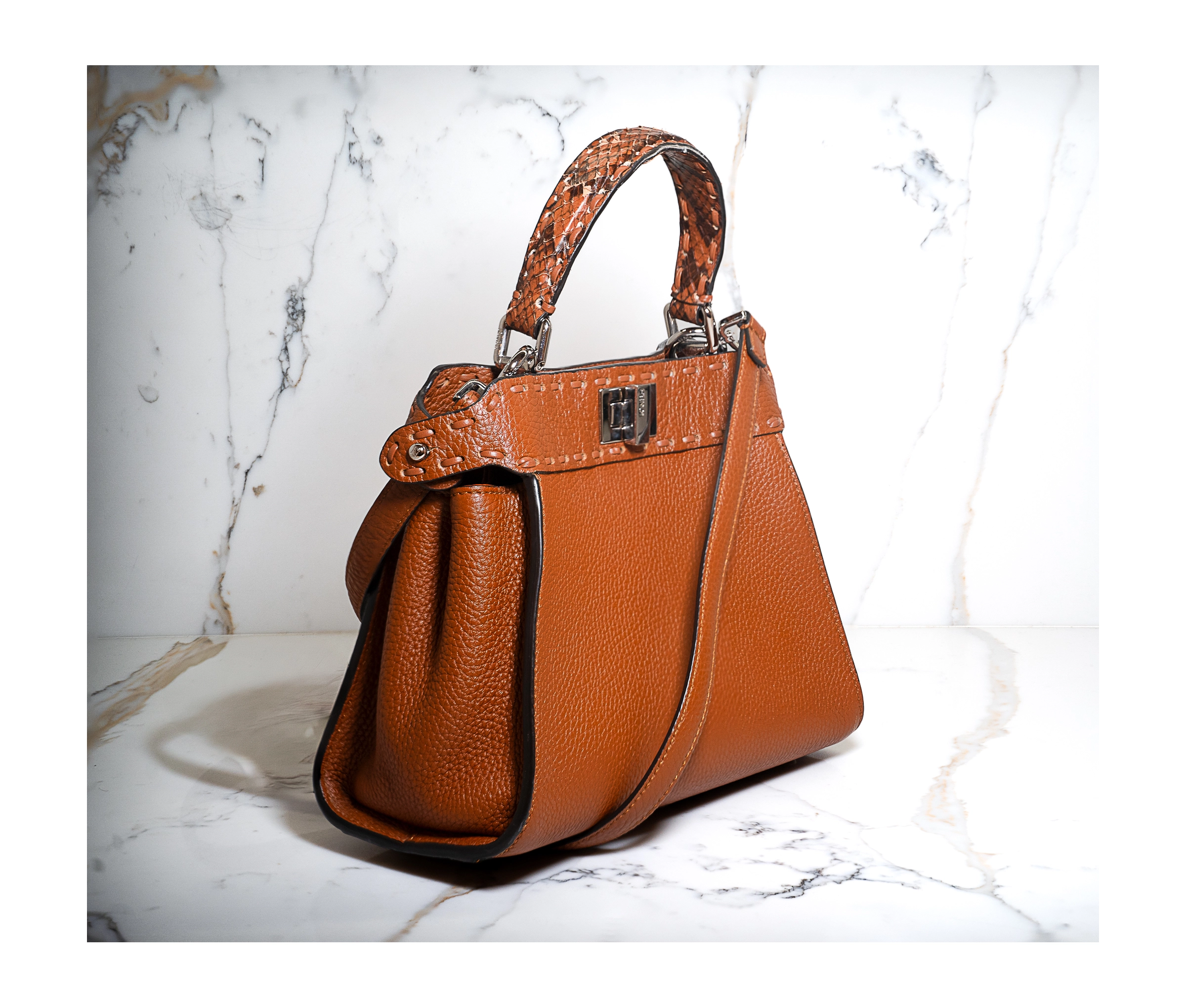 Cuoio Romano Snakeskin Selleria Mini Peekaboo Iconic Satchel Cappuccin - Image 3