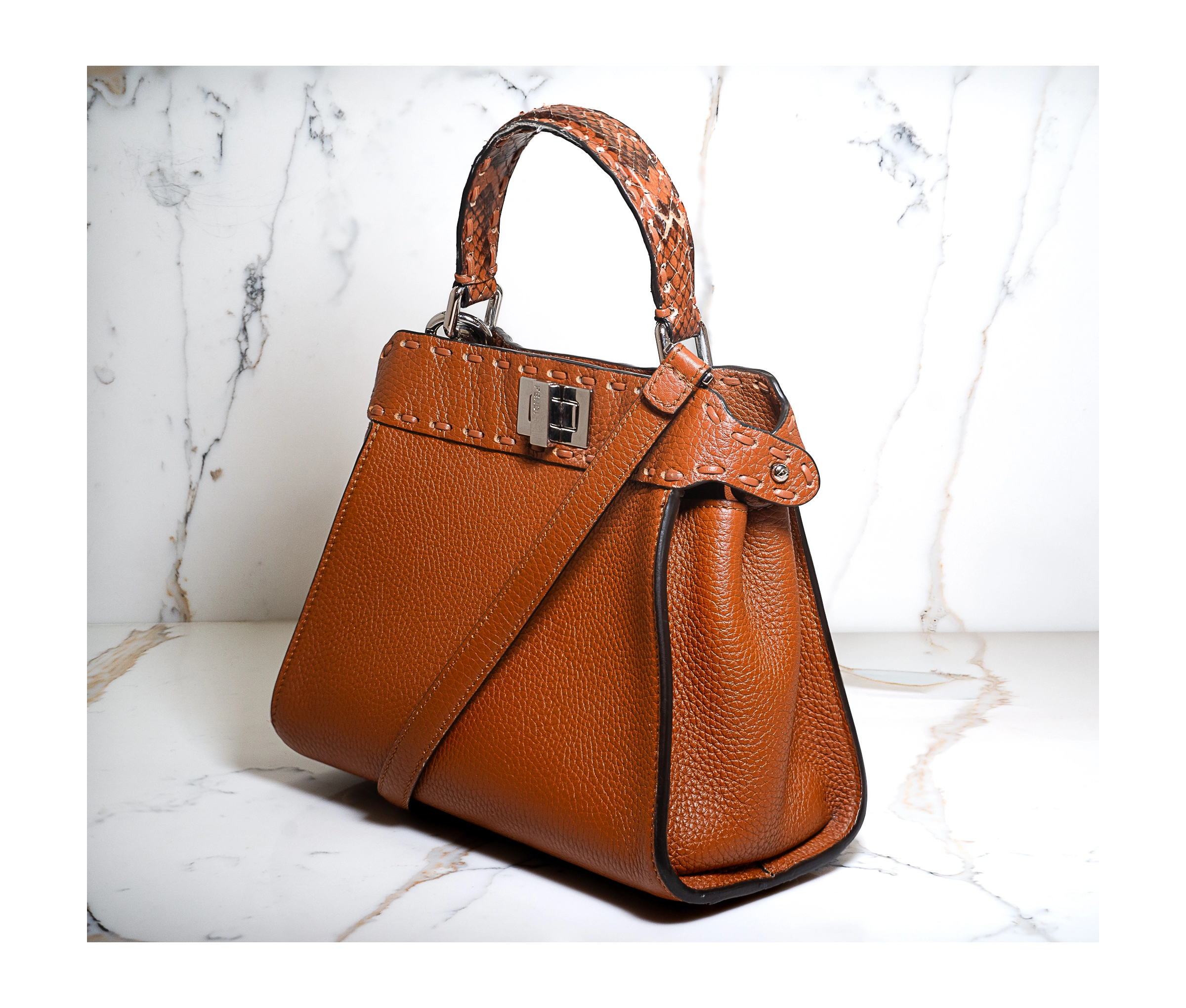 Cuoio Romano Snakeskin Selleria Mini Peekaboo Iconic Satchel Cappuccin - Image 4
