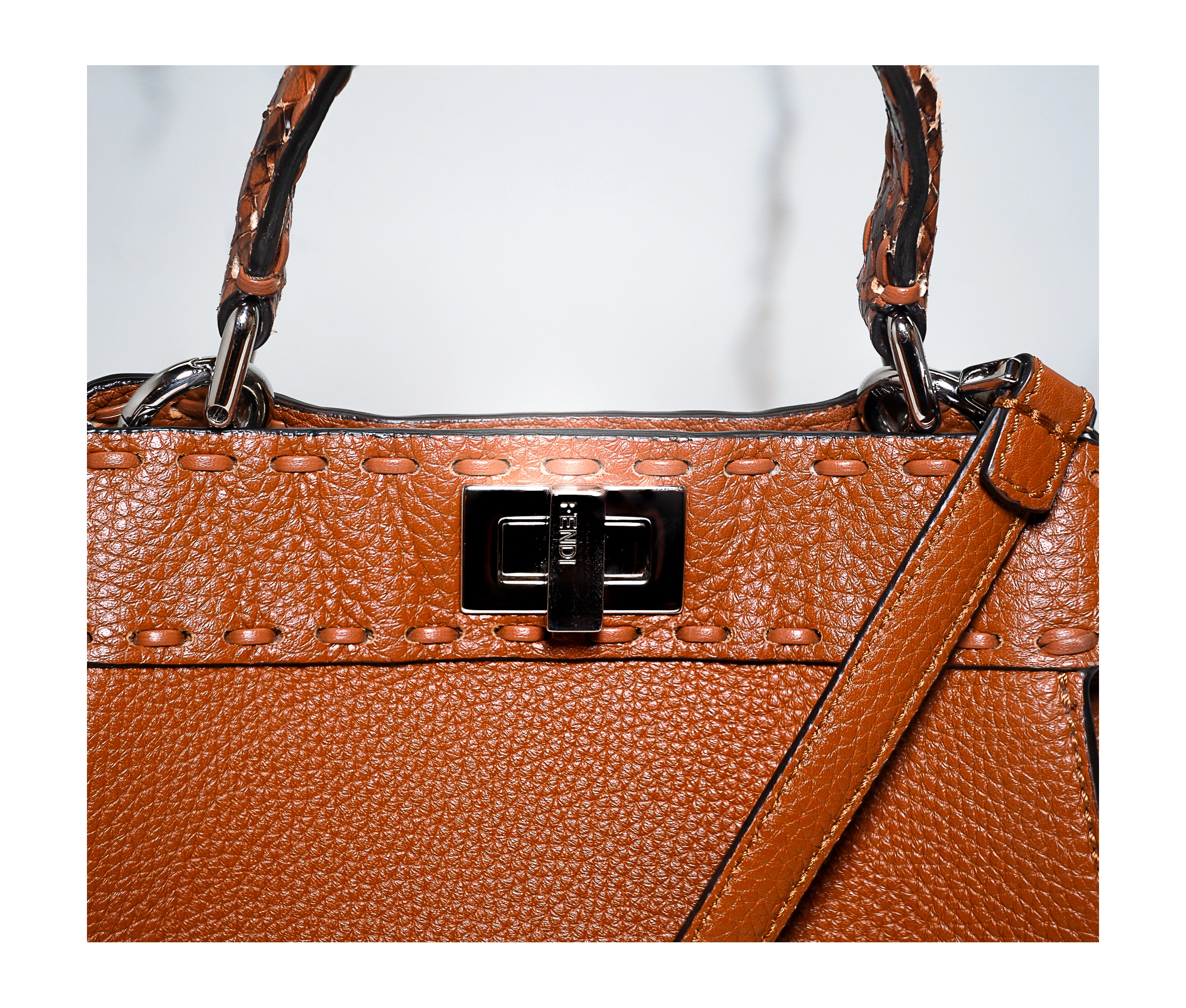 Cuoio Romano Snakeskin Selleria Mini Peekaboo Iconic Satchel Cappuccin - Image 5