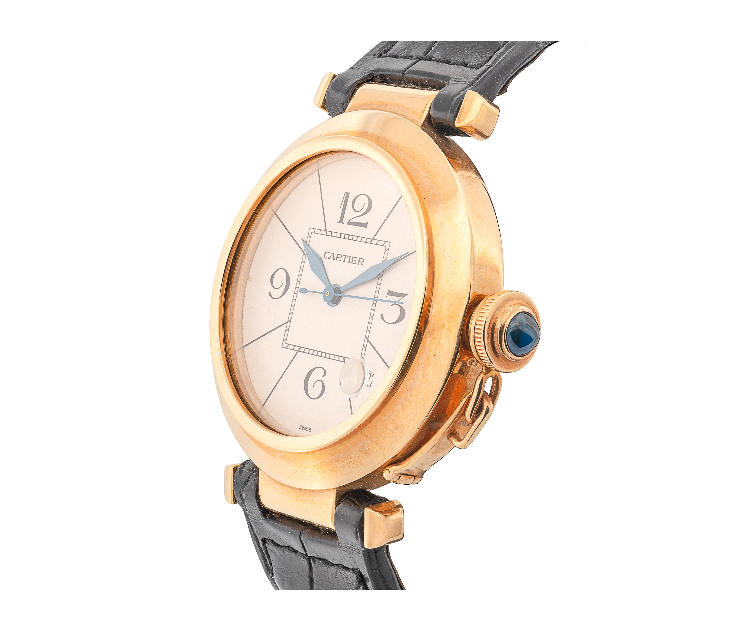 18k yellow gold Cartier Pasha, auto, 38mm, on Croc strap with 18k Tang buckle. - Image 3