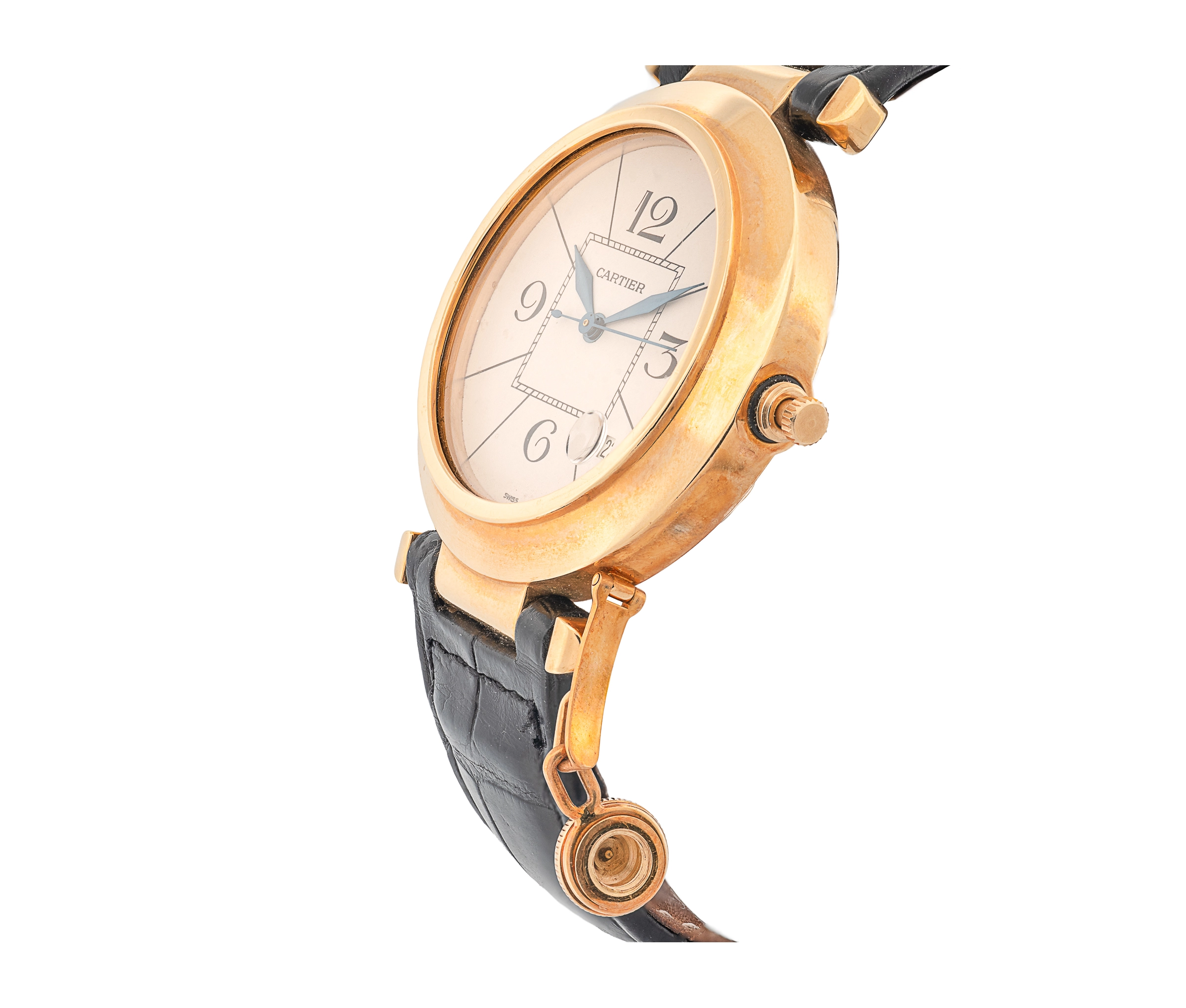 18k yellow gold Cartier Pasha, auto, 38mm, on Croc strap with 18k Tang buckle. - Image 4