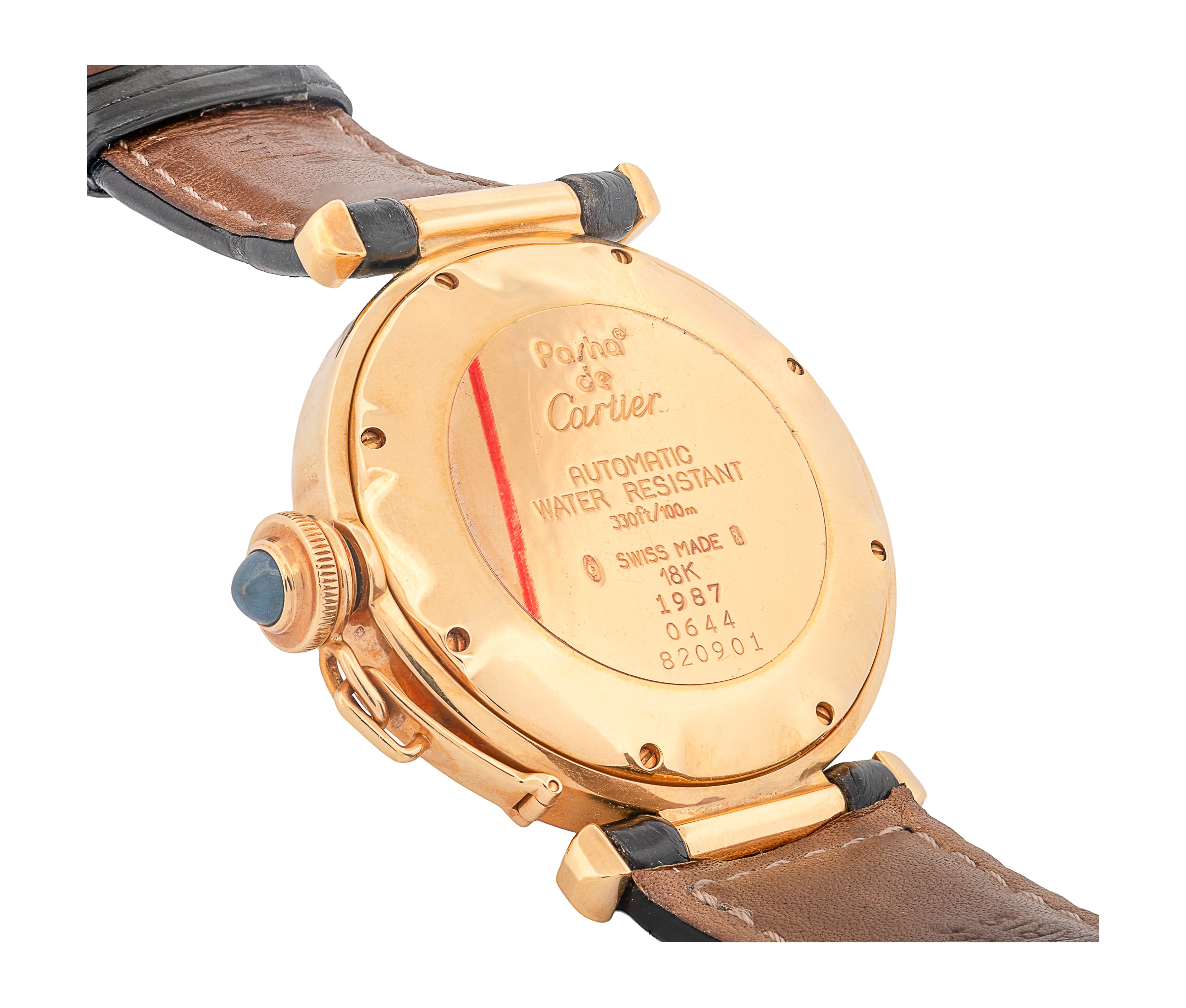 18k yellow gold Cartier Pasha, auto, 38mm, on Croc strap with 18k Tang buckle. - Image 5