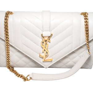 YSL White Quilted Shoulder Bag