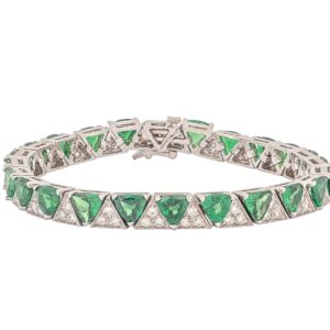 14K White Gold Diamond & Tsavorite Garnet Tennis Bracelet